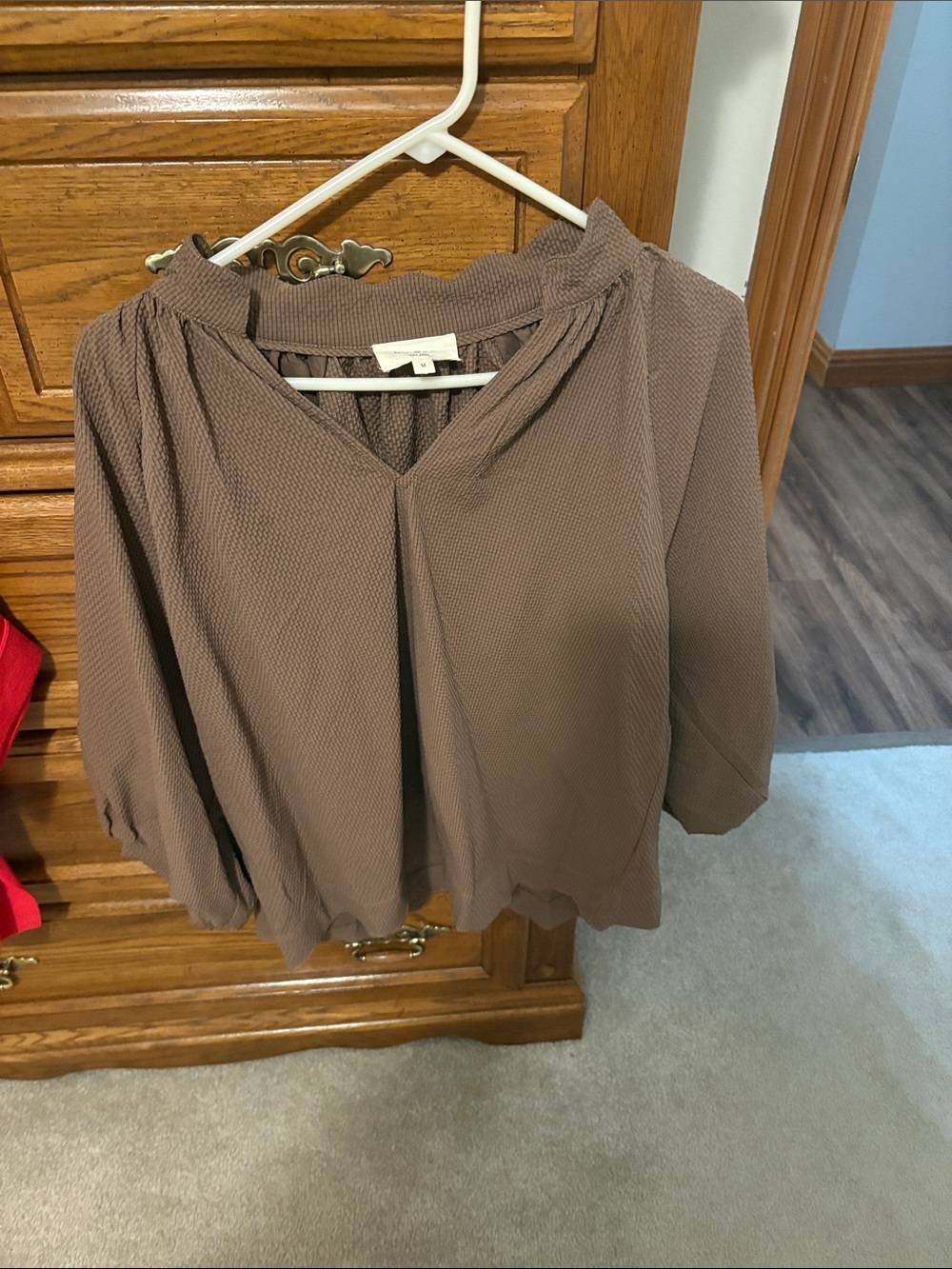 Umgee Taupe Textured V-Neck Blouse